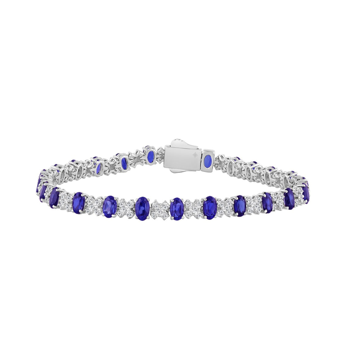 14K WHITE GOLD 10 3/8CT ROUND/TANZANITE OVAL DIAMOND LADIES BRACELET 