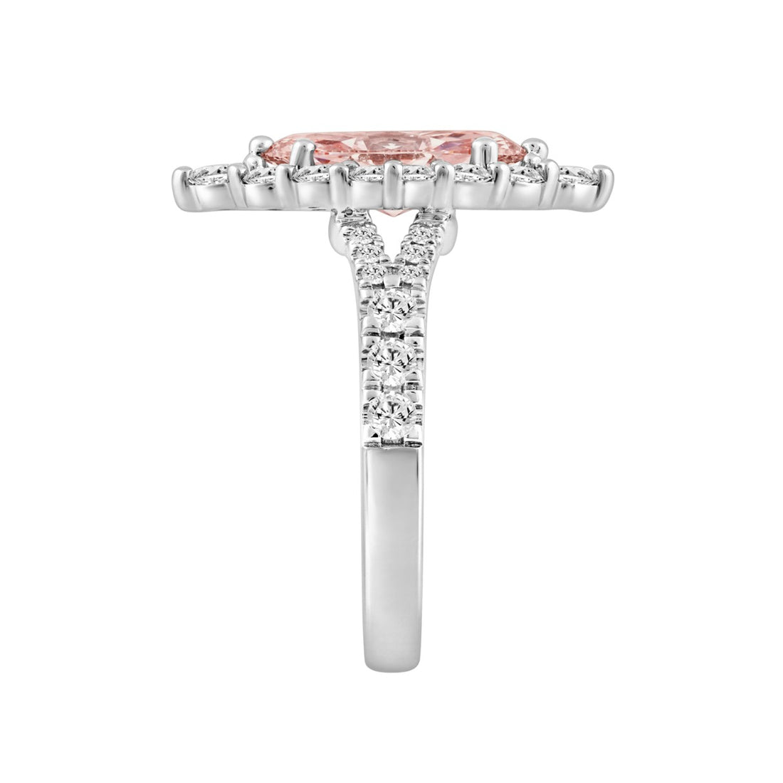ETERNAL BLUSH COLLECTION 14K WHITE GOLD 3 1/4CT ROUND/MARQUISE DIAMOND LADIES RING  (CENTER STONE PINK MARQUISE DIAMOND 2CT)