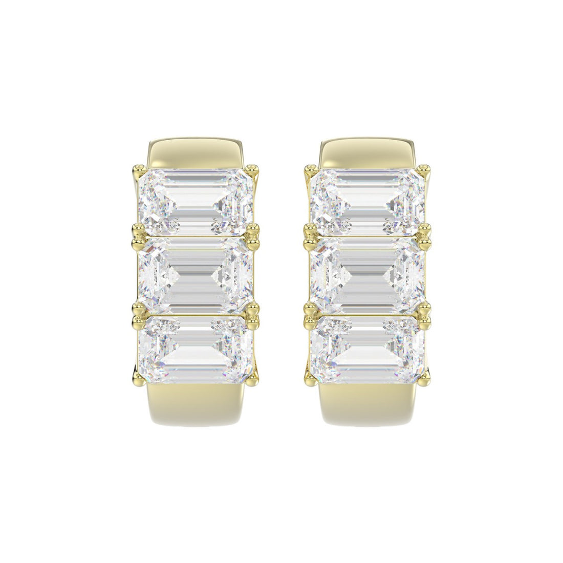 14K YELLOW GOLD 3.00CT EMERALD DIAMOND HOOPS EARRING