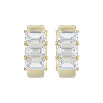 14K YELLOW GOLD 3.00CT EMERALD DIAMOND HOOPS EARRING