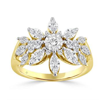 10K YELLOW GOLD 1 1/2CT ROUND/MARQUISE DIAMOND LADIES RING