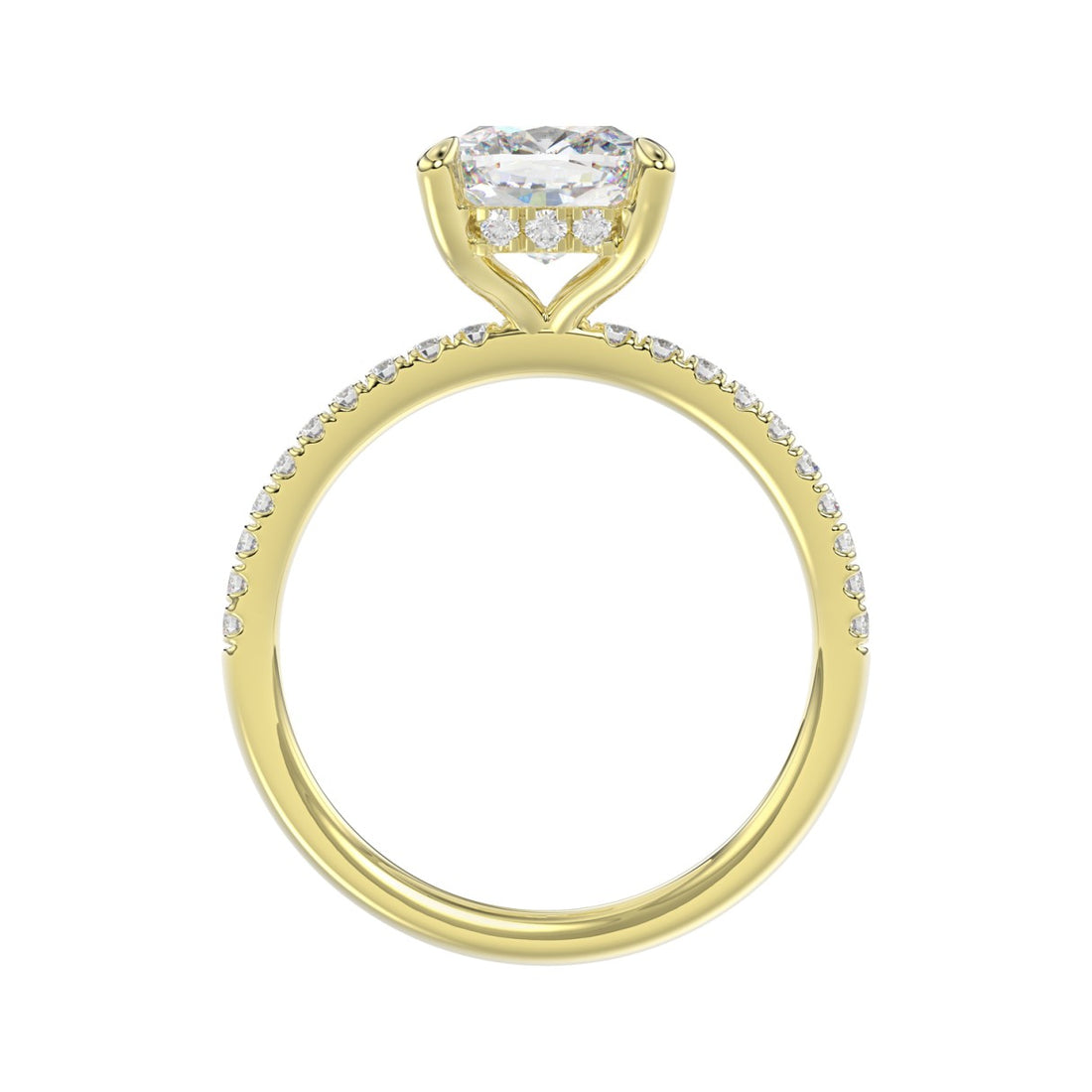 14K YELLOW GOLD 2 1/4CT ROUND/CUSHION DIAMOND LADIES RING (CENTER STONE CUSHION DIAMOND 2CT)