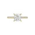 14K YELLOW GOLD 2 1/4CT ROUND/CUSHION DIAMOND LADIES RING (CENTER STONE CUSHION DIAMOND 2CT)