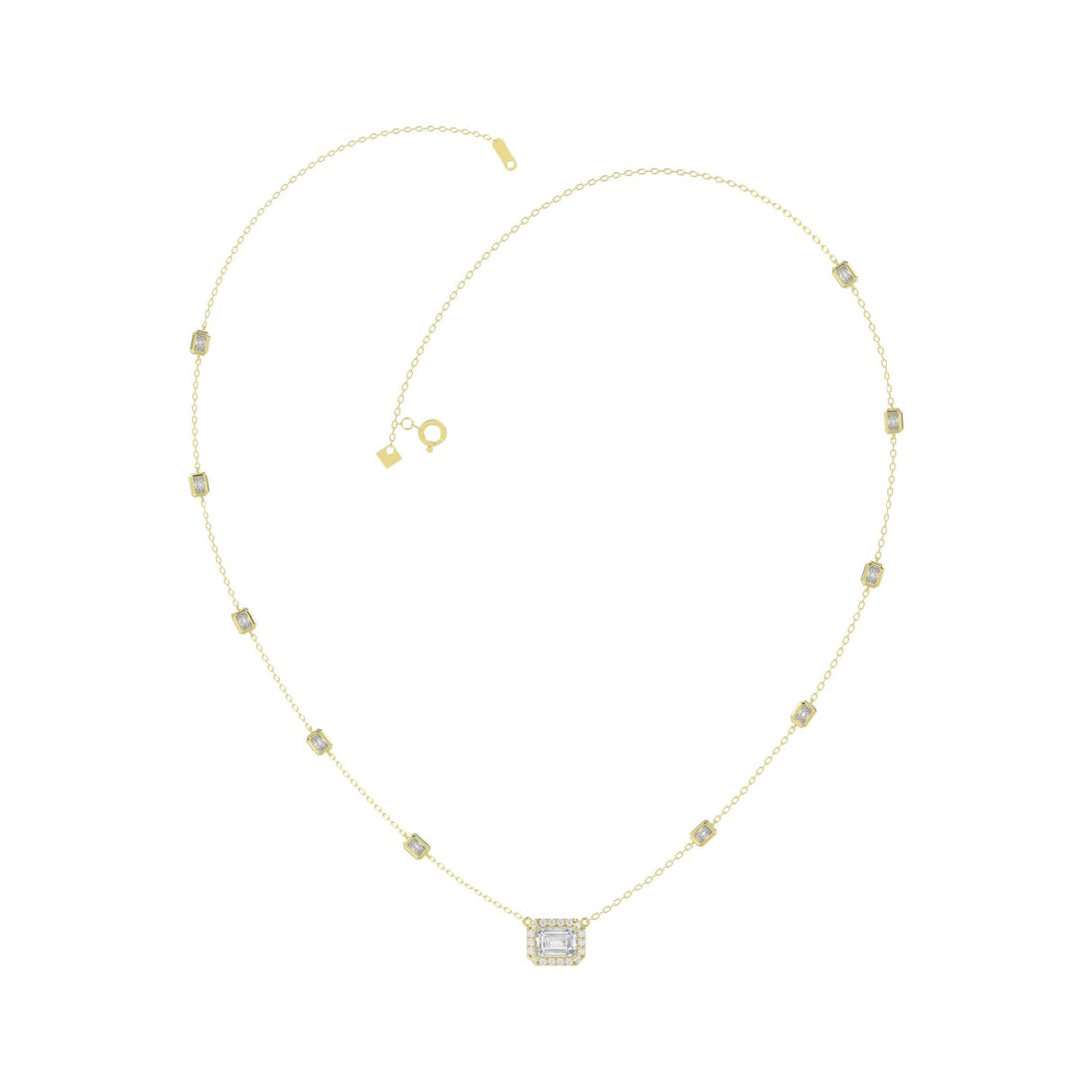 14K YELLOW GOLD 2 1/4CT ROUND/EMERALD DIAMOND LADIES NECKLACE