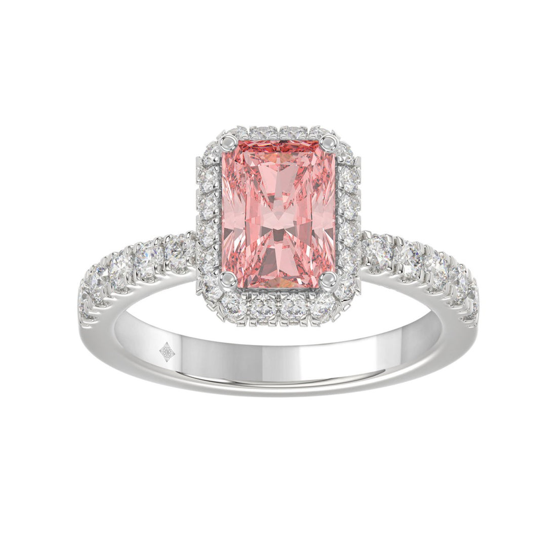 ETERNAL BLUSH COLLECTION 14K WHITE GOLD 4.00CT ROUND/RADIANT DIAMOND LADIES RING (CENTER STONE PINK RADIANT DIAMOND 3.00CT)