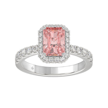 ETERNAL BLUSH COLLECTION 14K WHITE GOLD 4.00CT ROUND/RADIANT DIAMOND LADIES RING (CENTER STONE PINK RADIANT DIAMOND 3.00CT)