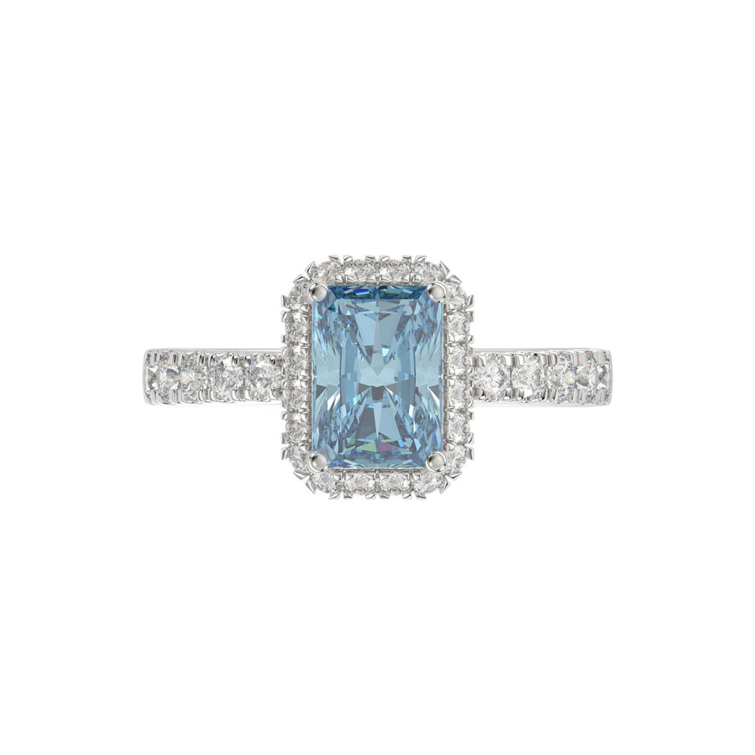 14K WHITE GOLD 1.00CT ROUND/RADIANT DIAMOND LADIES RING (CENTER STONE BLUE RADIANT DIAMOND 3.00CT)