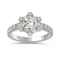 14K WHITE GOLD 1 3/4CT ROUND/BAGUETTE/HEZAGON STEP CUT DIAMOND LADIES RING