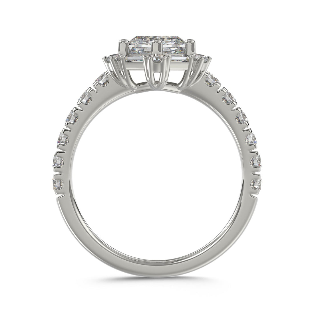 14K WHITE GOLD 1 3/4CT ROUND/BAGUETTE/HEZAGON STEP CUT DIAMOND LADIES RING