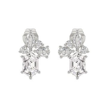 14K WHITE GOLD 1 1/2CT ROUND/MARQUISE/PEAR/HEXAGON STEP CUT LADIES EARRINGS