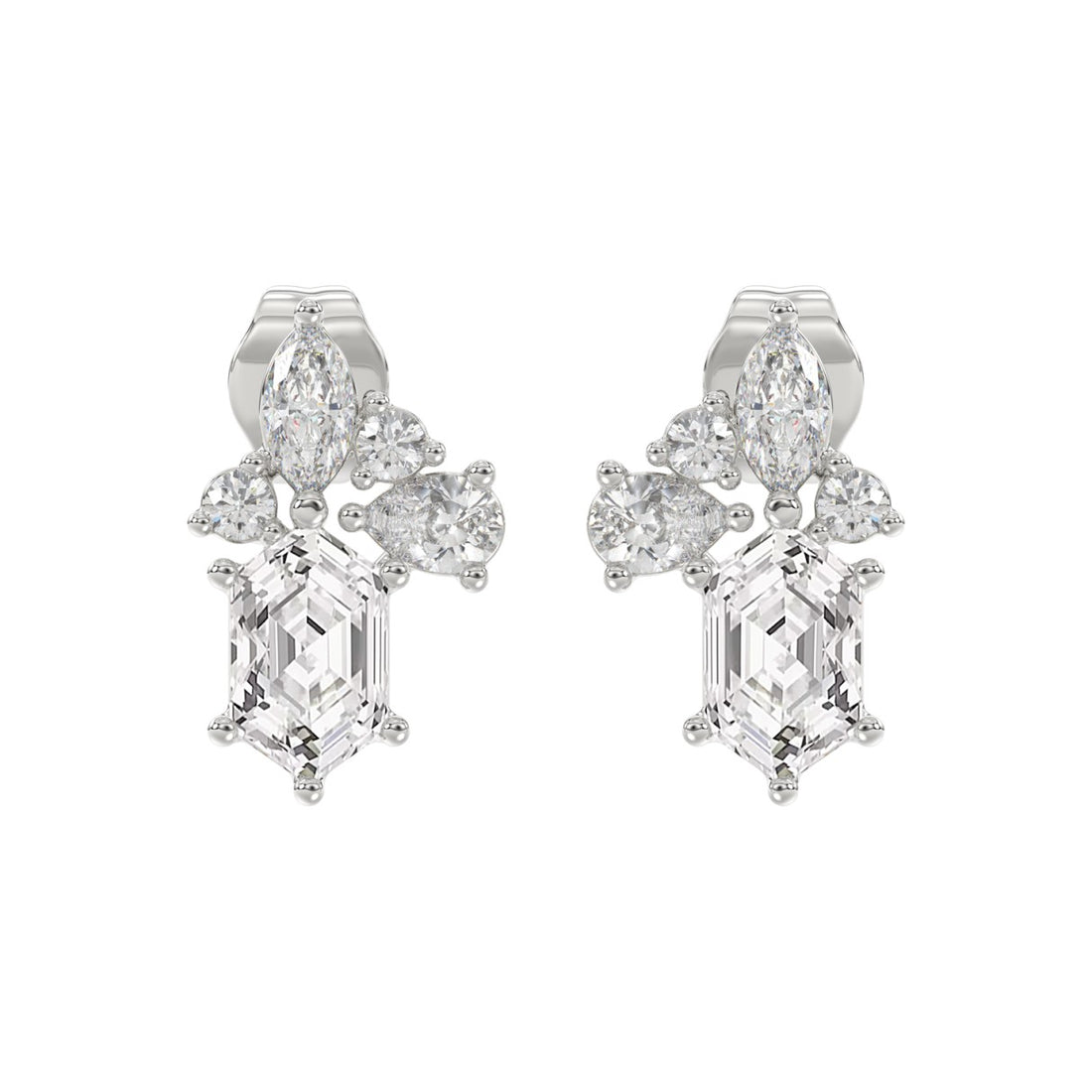 14K WHITE GOLD 1 1/2CT ROUND/MARQUISE/PEAR/HEXAGON STEP CUT LADIES EARRINGS