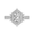 14K WHITE GOLD 2 1/4CT ROUND/BAGUETTE/HEXAGON DIAMOND LADIES RING