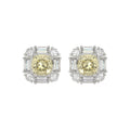14K WHITE GOLD CRAFTED WITH 18K YELLOW GOLD BACK PLATE 1 1/3CT ROUND/BAGUETTE/YELLOW CUSHION DIAMOND LADIES EARRINGS