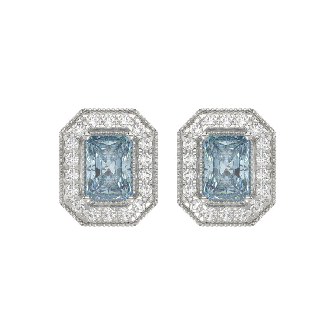 14K WHITE GOLD 1 1/4CT ROUND/BLUE RADIANT DIAMOND LADIES EARRING 