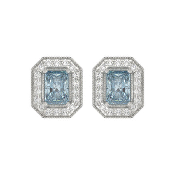 14K WHITE GOLD 1 1/4CT ROUND/BLUE RADIANT DIAMOND LADIES EARRING 