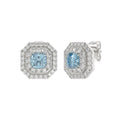 14K WHITE GOLD 1 1/2CT ROUND/BLUE CUSHION DIAMOND LADIES EARRING 