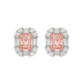 14K WHITE GOLD CRAFTED WITH 18K YELLOW GOLD BACK PLATE 1 1/3CT ROUND/PINK RADIANT/BAGUETTE DIAMOND LADIES EARRINGS