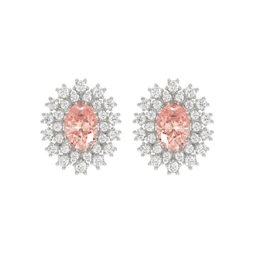 14K WHITE GOLD CRAFTED WITH 18K YELLOW GOLD BACK PLATE 1 1/2CT ROUND/PINK OVAL  DIAMOND LADIES EARRINGS
