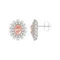 14K WHITE GOLD CRAFTED WITH 18K YELLOW GOLD BACK PLATE 1 1/2CT ROUND/PINK OVAL  DIAMOND LADIES EARRINGS