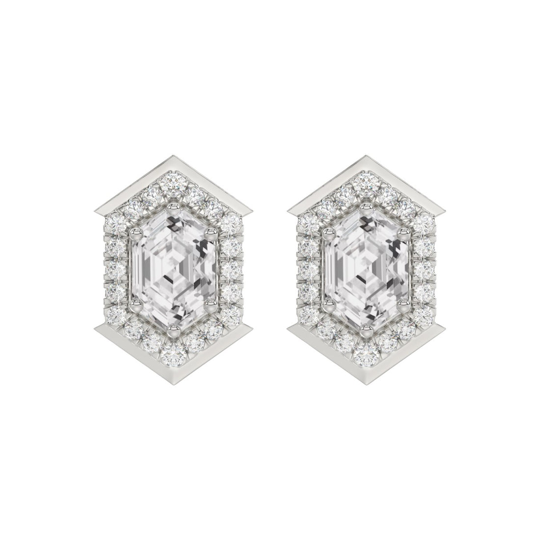 14K WHITE GOLD 1 1/4CT ROUND/HEXAGON DIAMOND LADIES EARRINGS