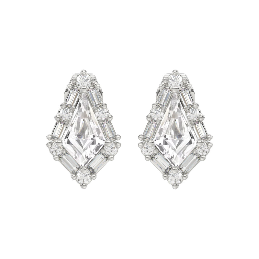 14K WHITE GOLD 1 1/4CT ROUND/BAGUETTE/KITE DIAMOND LADIES EARRINGS