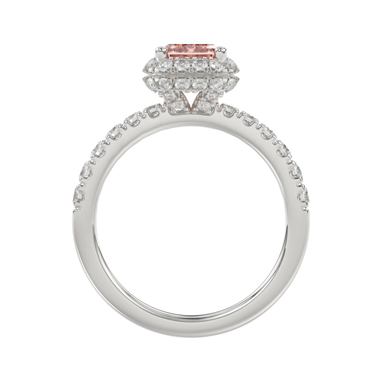 ETERNAL BLUSH COLLECTION 14K WHITE GOLD 4.00CT ROUND/EMERALD DIAMOND LADIES RING (CENTER STONE PINK EMERALD DIAMOND 3CT)