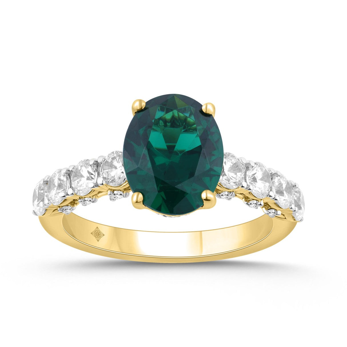 14K YELLOW GOLD 7.00CT ROUND/OVAL GREEN DIAMOND LADIES RING (CENTER STONE GREEN OVAL DIAMOND 6CT)