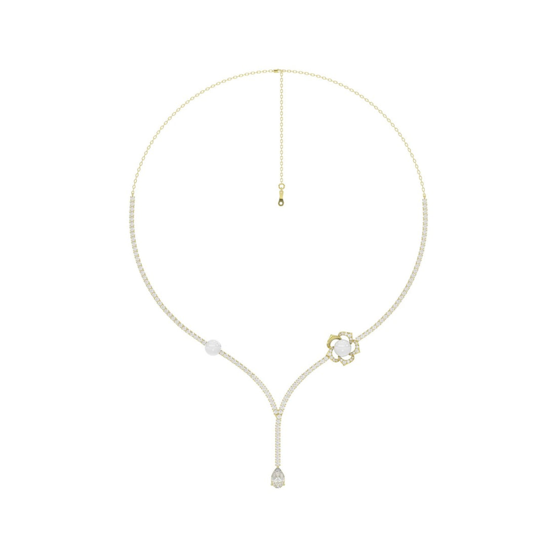 14K YELLOW GOLD 4.00CT ROUND/PEARL/PEAR DIAMOND LADIES NECKLACE