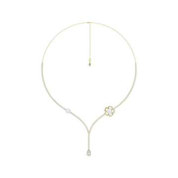 14K YELLOW GOLD 4.00CT ROUND/PEARL/PEAR DIAMOND LADIES NECKLACE