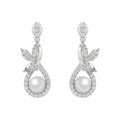 14K WHITE GOLD 3/4CT ROUND/MARQUISE/PEARL DIAMOND LADIES EARRINGS