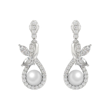 14K WHITE GOLD 3/4CT ROUND/MARQUISE/PEARL DIAMOND LADIES EARRINGS