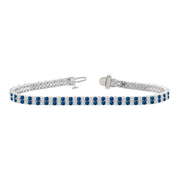 14K WHITE GOLD 5 3/4CT ROUND/ROUND BLUE SAPPHIRE DIAMOND LADIES BRACELET