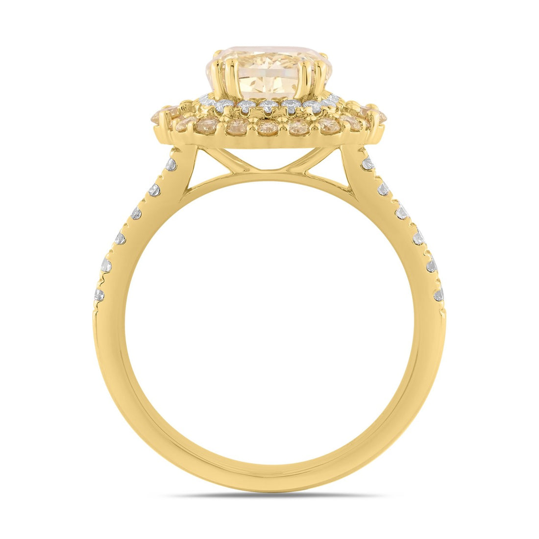 14K YELLOW GOLD 2 3/4CT ROUND/CUSHION DIAMOND LADIES RING (CENTER STONE YELLOW CUSHION DIAMOND 2CT)