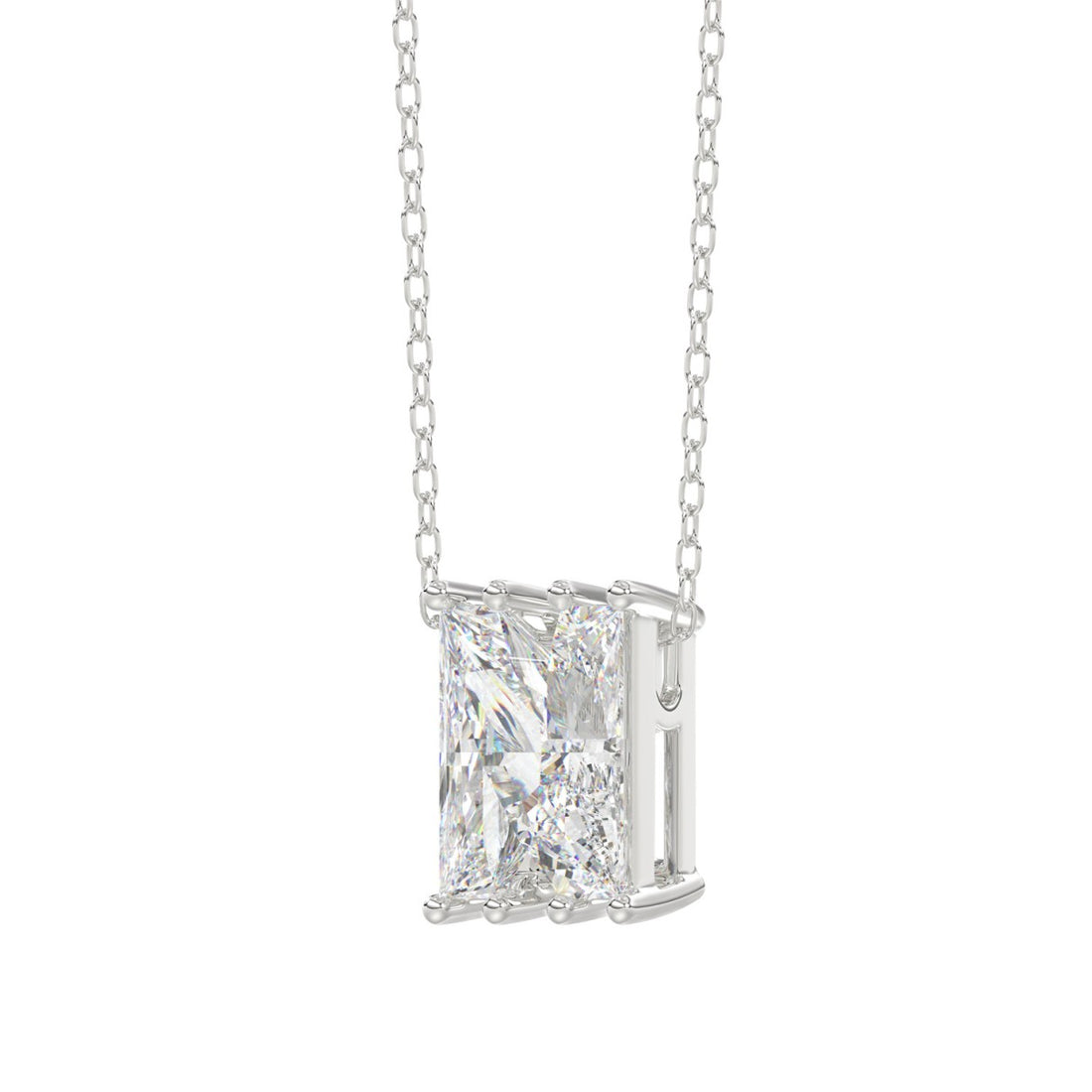 14K White Gold Diamond Initial “N” Pendant 1 1/2CT Fancy Cut Ladies Alphabet Charm with Chain
