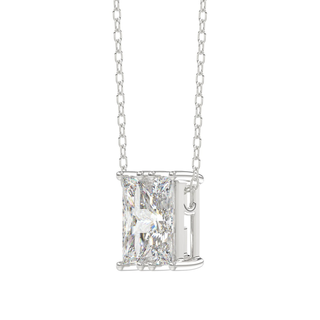 10K White Gold Diamond Initial “H” Pendant 1 1/3CT Fancy Cut Ladies Alphabet Charm with Chain