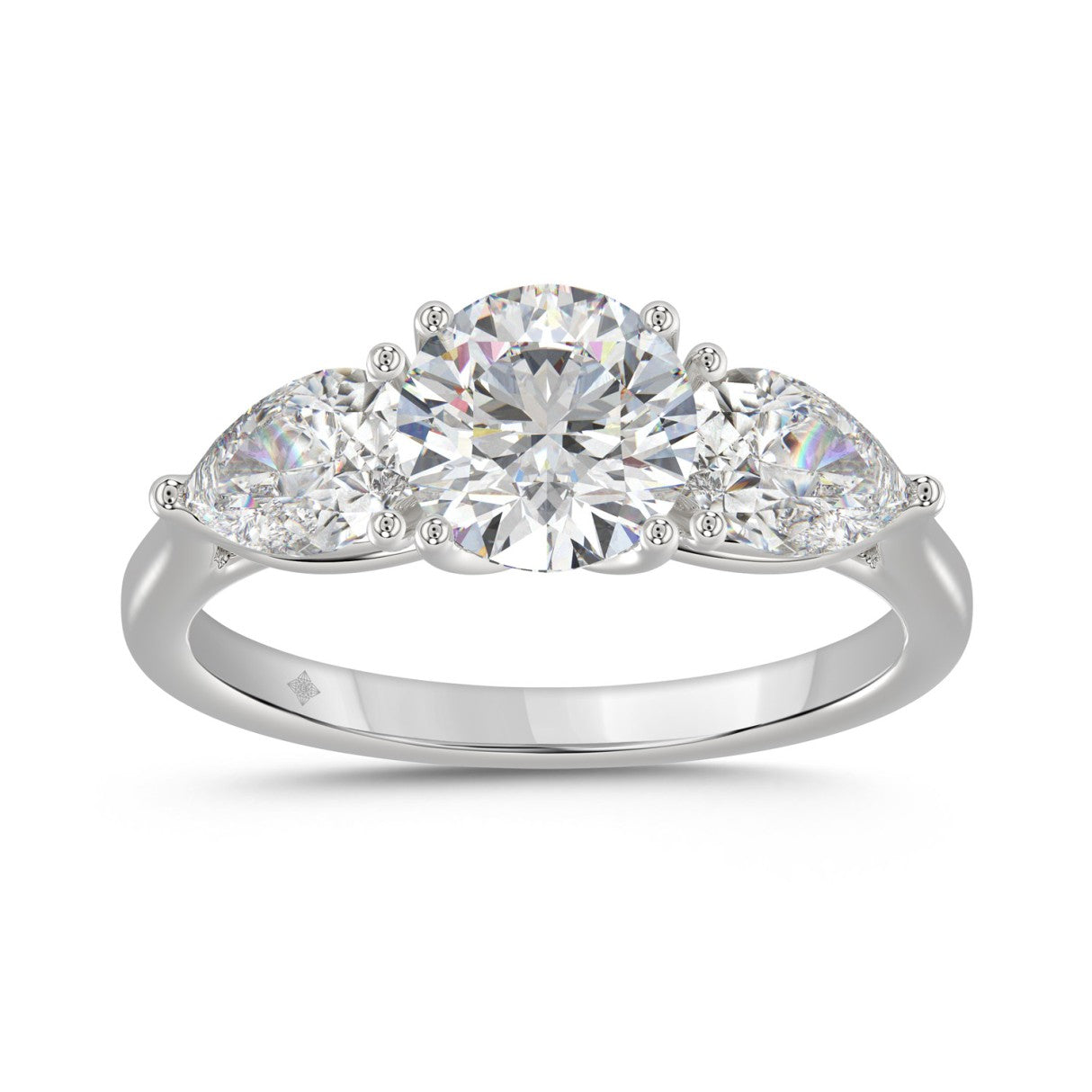 14K WHITE GOLD 2 1/3CT ROUND/PEAR DIAMOND LADIES RING (CENTER STONE ROUND DIAMOND 1 1/4CT)