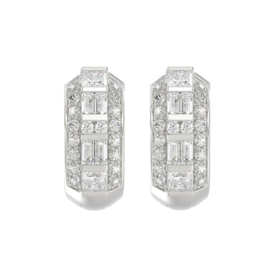 14K WHITE GOLD 1.00CT ROUND/PRINCESS/BAGUETTE DIAMOND LADIES EARRINGS