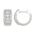 14K WHITE GOLD 1 3/4CT ROUND/EMERALD DIAMOND HOOP EARRINGS