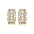 14K YELLOW GOLD 1 3/4CT ROUND/EMERALD DIAMOND HOOP EARRINGS