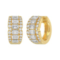 14K YELLOW GOLD 1 3/4CT ROUND/EMERALD DIAMOND HOOP EARRINGS