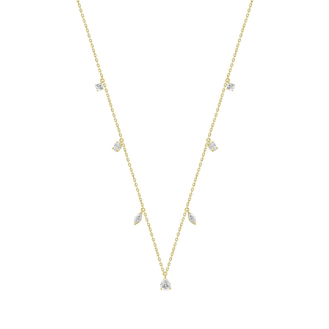 14K YELOW GOLD 1.00CT ROUND/PEAR/MARQUISE/OVAL DIAMOND LADIES NECKLACE