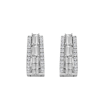 14K WHITE GOLD 1.00CT ROUND/BAGUETTE DIAMOND LADIES EARRINGS
