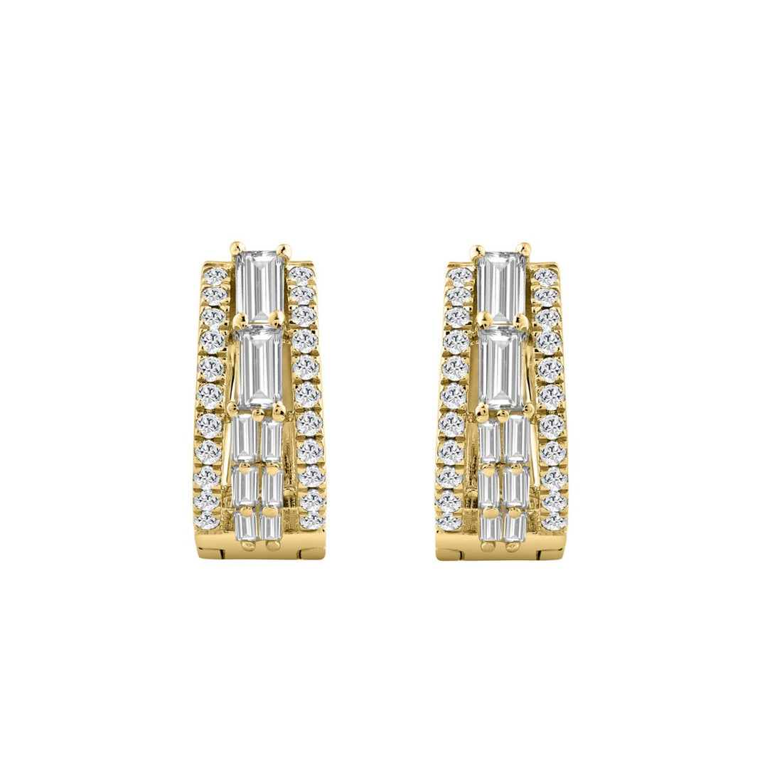 14K YELLOW GOLD 1.00CT ROUND/BAGUETTE DIAMOND LADIES EARRINGS