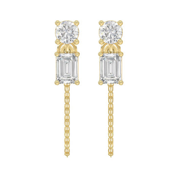 10K Yellow Gold 3/4CT Emerald/Round cut Diamond Elegant Ladies Earring (Color F-G -Clarity VS1/VS2)