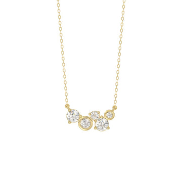 Elegant Ladies 10K Yellow Gold 1/2CT Round Lab Grown five stone Diamond Fancy Bezel set Necklace  (Color F-G -Clarity VS1/VS2)