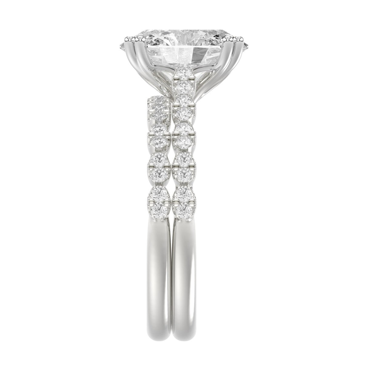 Ladies 14K White Gold Ladies Elegance- Bridal Set  3 1/3CT Round & Oval Diamonds 3.00CT Oval Center stone (Color F-G  Clarity VS1/VS2)