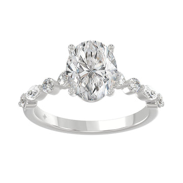 14K White Gold Oval Diamond Fancy Engagement Ring for Ladies 2 1/2CT with Marquise &amp; Round Diamond 2.00CT Oval Center stone (Color F-G -Clarity VS1/VS2)