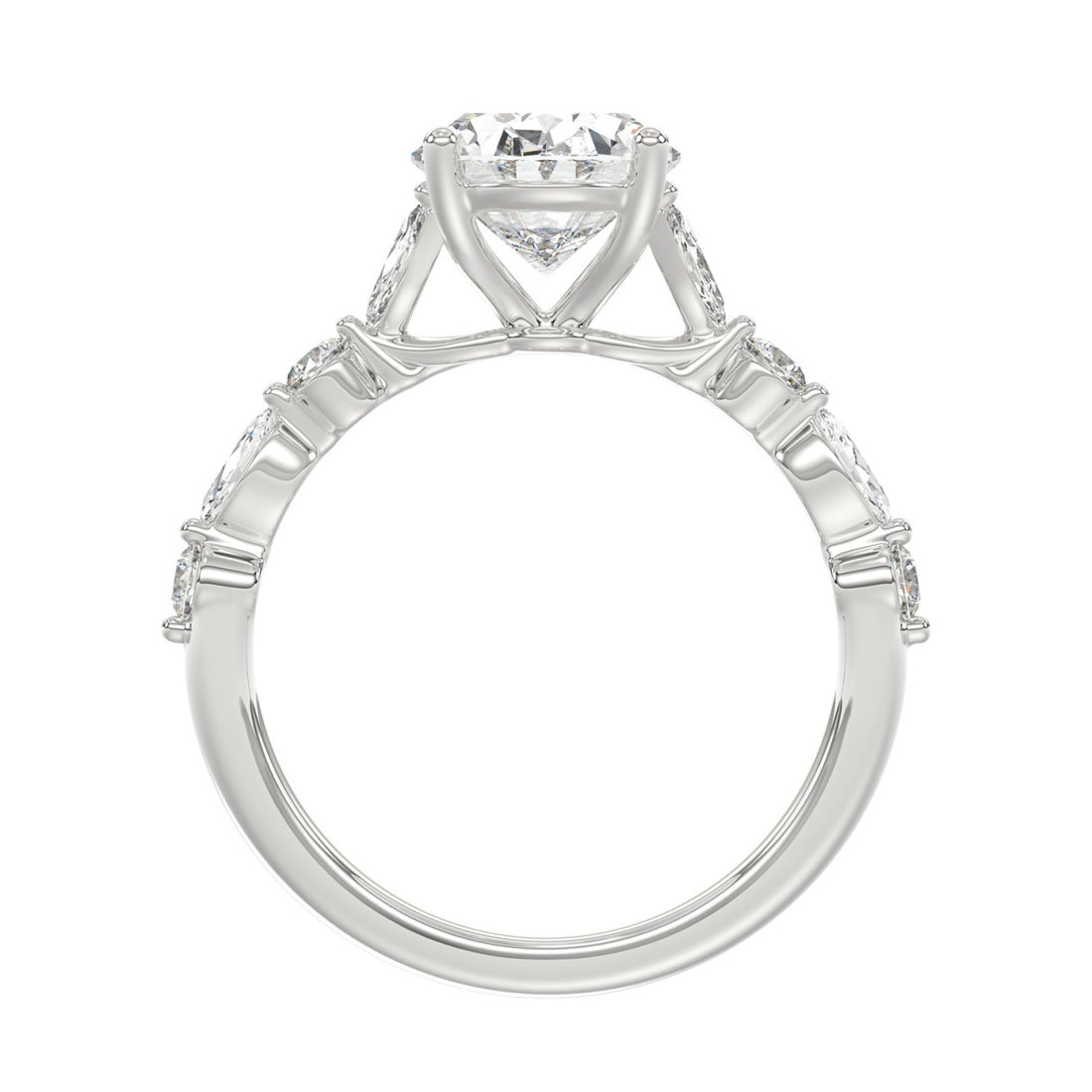 14K White Gold Oval Diamond Fancy Engagement Ring for Ladies 2 1/2CT with Marquise &amp; Round Diamond 2.00CT Oval Center stone (Color F-G -Clarity VS1/VS2)