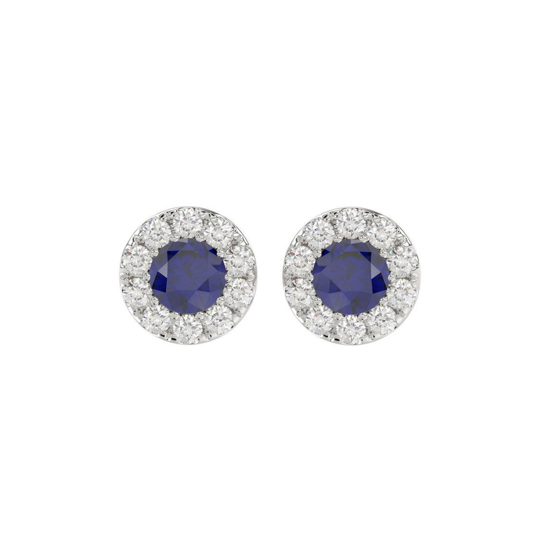 14K WHITE GOLD 1/2CT ROUND/BLUE SAPPHIRE ROUND DIAMOND LADIES EARRINGS