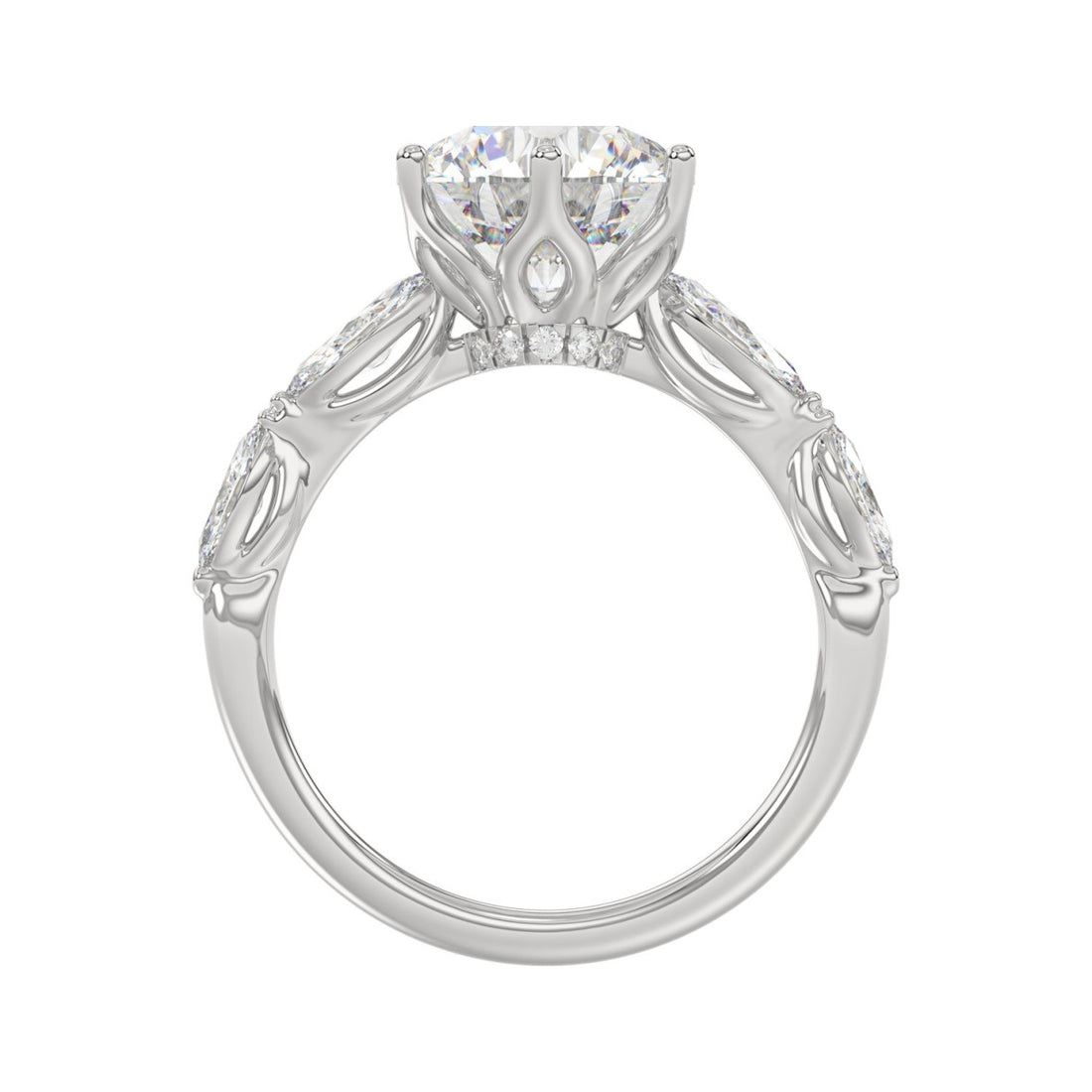 Luxury 14K White Gold  Bridal Ring for Ladies 3 3/4CT Round &amp; Marquise Cut Diamonds 3.00CT Round Center stone (Color F-G -Clarity VS1/VS2)